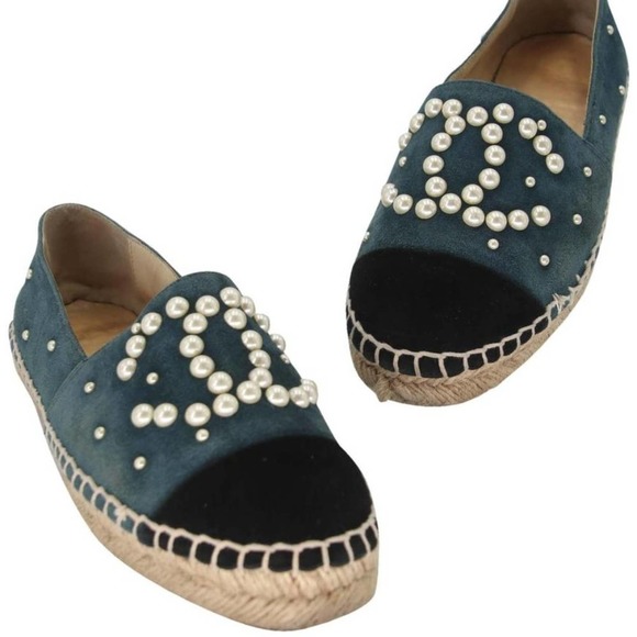 Chanel Espadrille 35 Suede and Pearl Cc Flats CC-S0207P-C019 - Picture 2 of 11